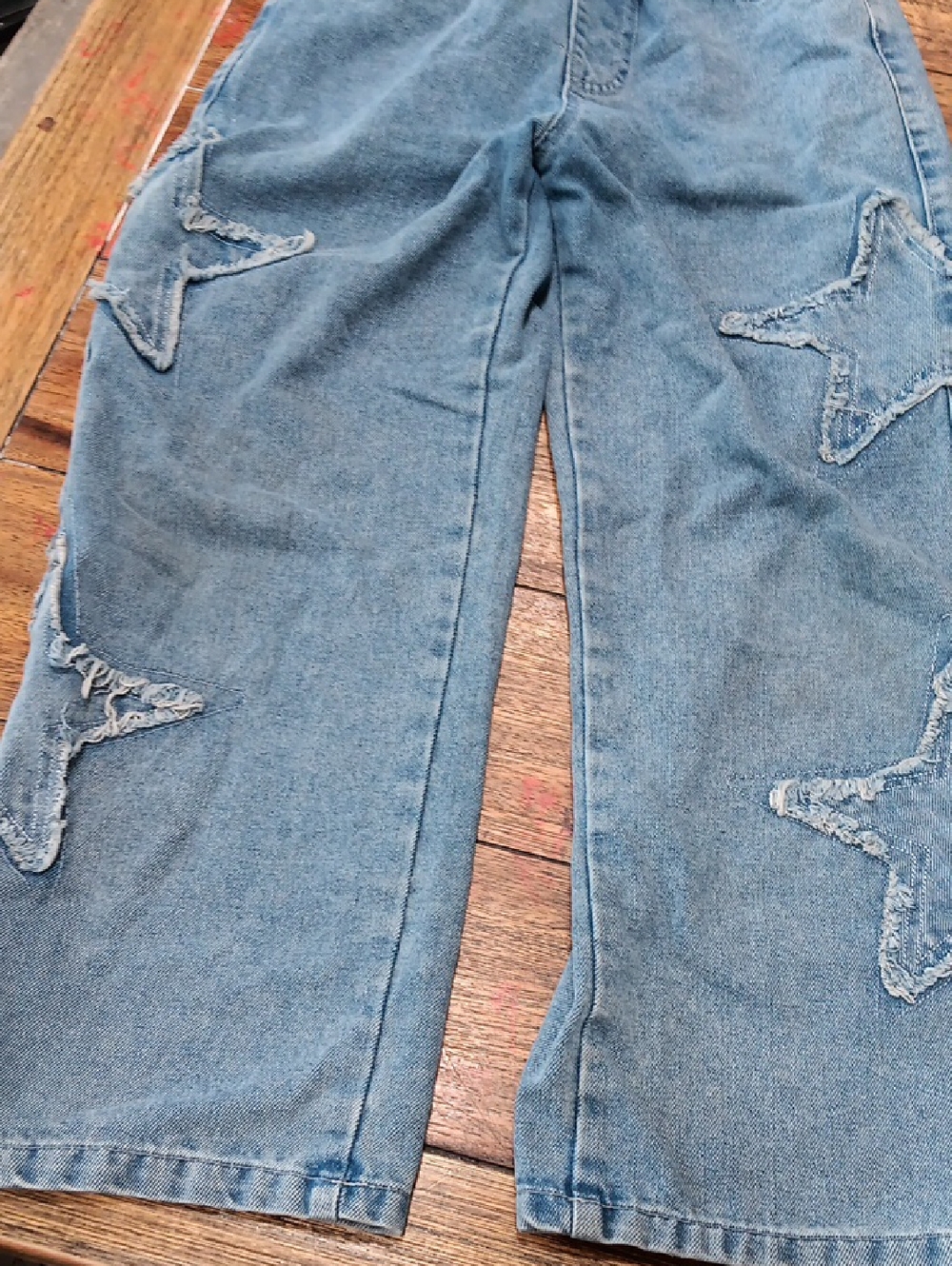 Girl's Light Blue Star Patch Wide-Leg Jeans